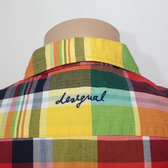 Desigual Men  casual dress shirt long sleeve button up Check Plaid size Medium - Picture 4 of 8